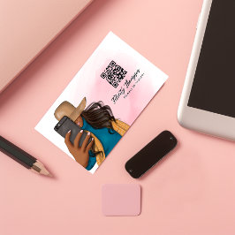 Trendig Selfie Tjej QR-kod Visitkort