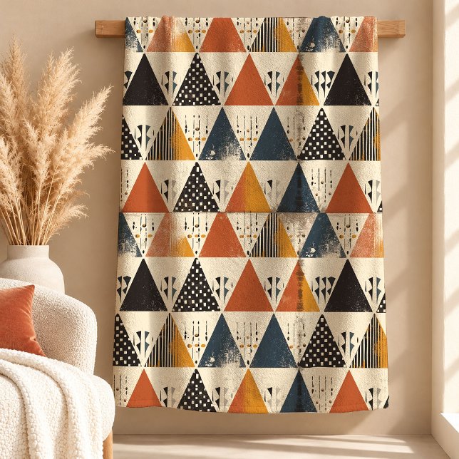 Trendig Senap Rost Boho Geometrisk Filta Fleecefilt (Trendy Mustard Rust Boho Geometric Blanket)