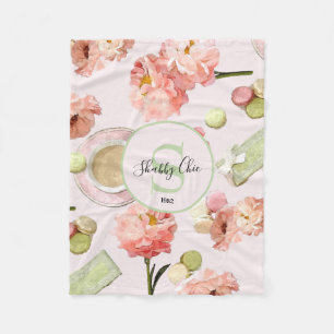 Trendig Shabby chic Peonies and Macarons Set Fleecefilt