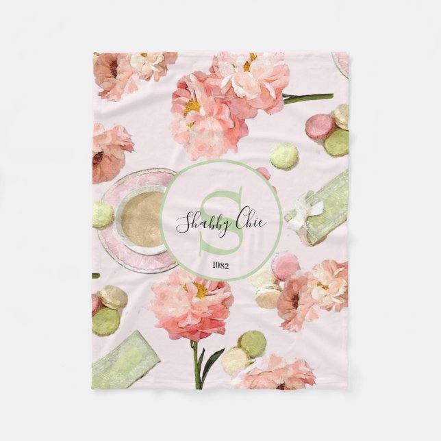 Trendig Shabby chic Peonies and Macarons Set Fleecefilt (Framsidan)
