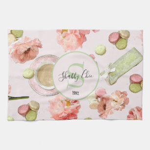 Trendig Shabby chic Peonies and Macarons Set Kökshandduk
