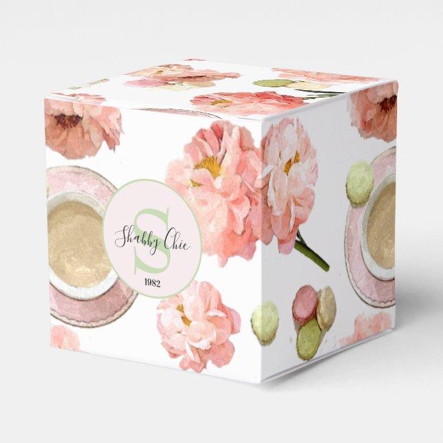 Trendig Shabby chic Peonies and Macarons Set Presentaskar (Framsidan Sidan)