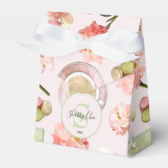 Trendig Shabby chic Peonies and Macarons Set Presentaskar (Framsidan Sidan)