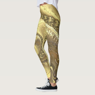 Trendig Shades Guld Fractal Swirls Mönster Leggings