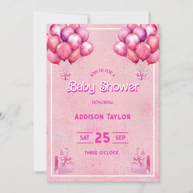 Trendig Shock rosa Barbiedoll Baby Shower Inbjudningar (Framsida)