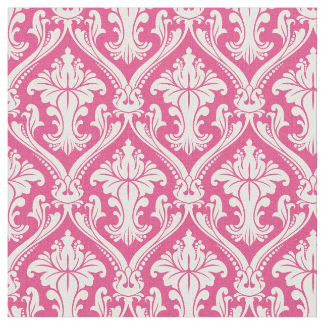 Trendig Shock rosa Baroque Damask Pattern Tyg (Närbild)