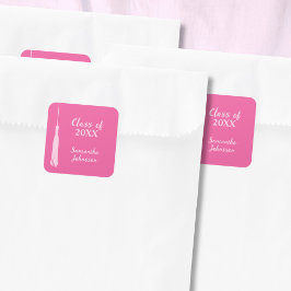 Trendig Shock rosa Chic Grad Tassel Studenten Fyrkantigt Klistermärke