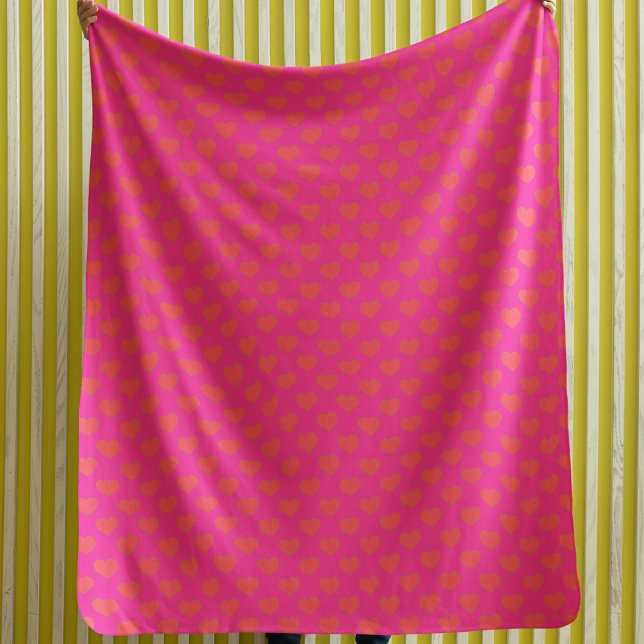 Trendig Shock rosa och Orange Glitter Heart Fleecefilt (Skapare uppladdad)