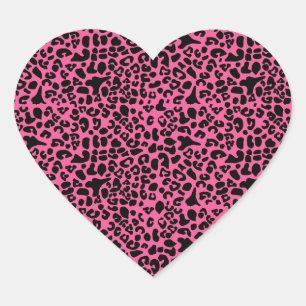 Trendig Shock rosa och svart, modern leopard Hjärtformat Klistermärke