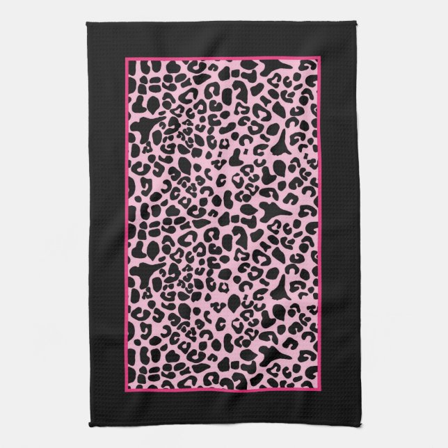 Trendig Shock rosa och svart, modern leopard Kökshandduk (Vertikal)