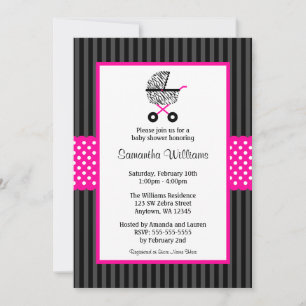 Trendig Shock rosa Zebra Carriage Baby Shower Inbjudningar