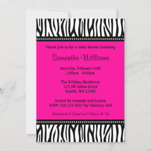 Trendig Shock rosa Zebra Girl Baby Shower-inbjudni Inbjudningar