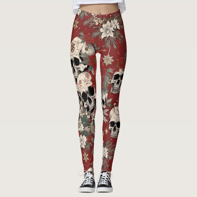Trendig silkscreenstil skalle jul leggings (Framsida)