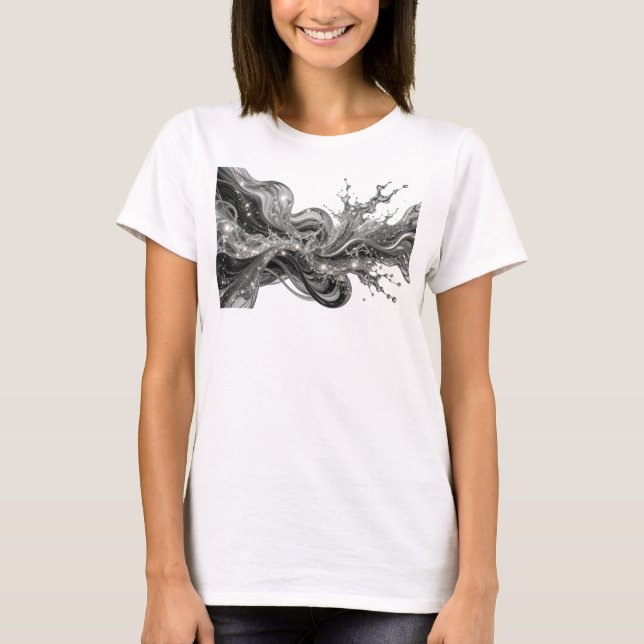 Trendig silver ABSTRAKT KONST Bärbar konst T Shirt (Framsida)