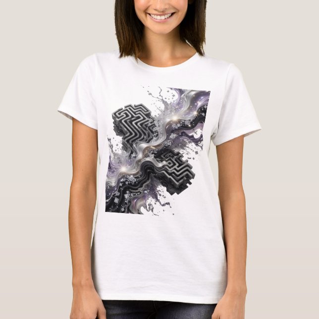 Trendig silver ABSTRAKT KONST Statement T-shirt (Framsida)