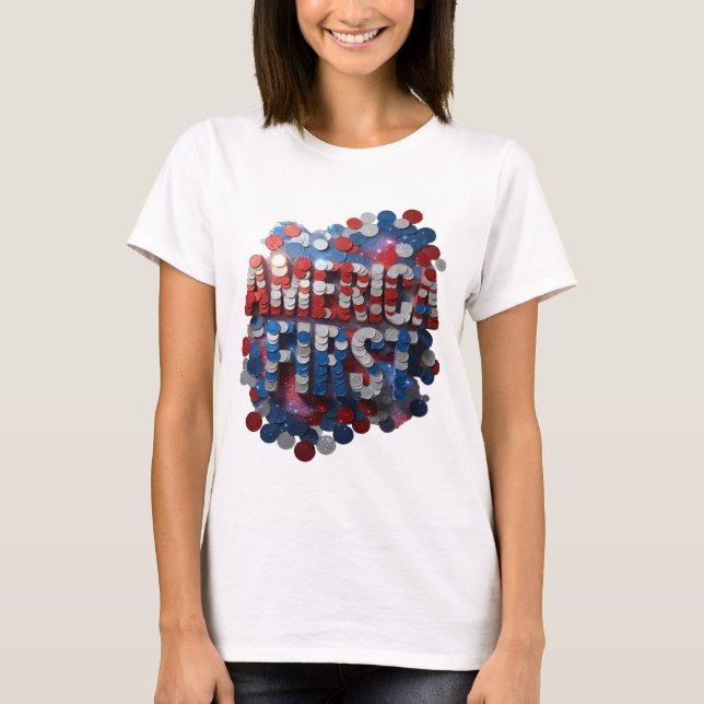 Trendig Silver AMERIKA FÖRST Förklaring Design T Shirt (Framsida)