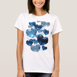 Trendig Silver BLÅ HJÄRTAN Konstnärligt Motiv T Shirt