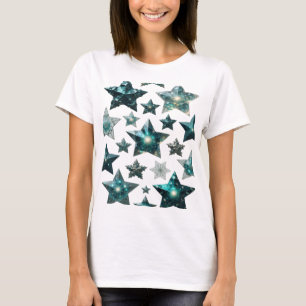 Trendig Silver BLÅ STJÄRNOR 3D Text Konst T Shirt