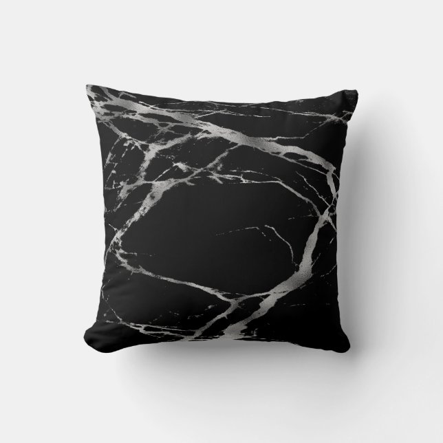 Trendig Silver Black Marble Cotton Kudde (Framsida)