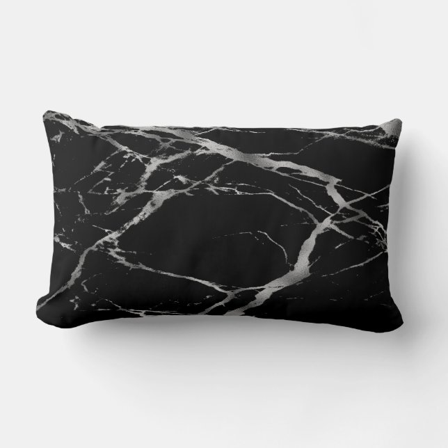 Trendig Silver Black Marble Cotton Lumbarkudde (Framsida)