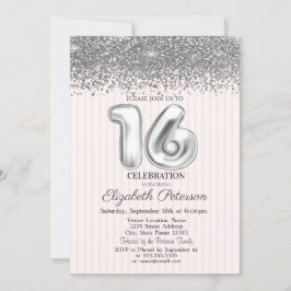 Trendig Silver Diamanter Randig Sweet 16 Inbjudningar