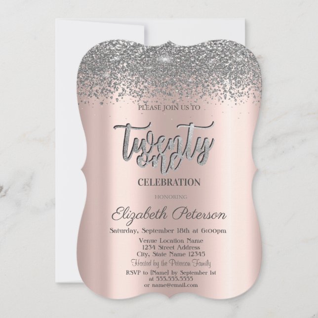 Trendig Silver diamanter Ro Guld 21:a födelsedag Inbjudningar (Framsida)