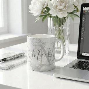Trendig Silver Foil Marble Monogram Kaffemugg