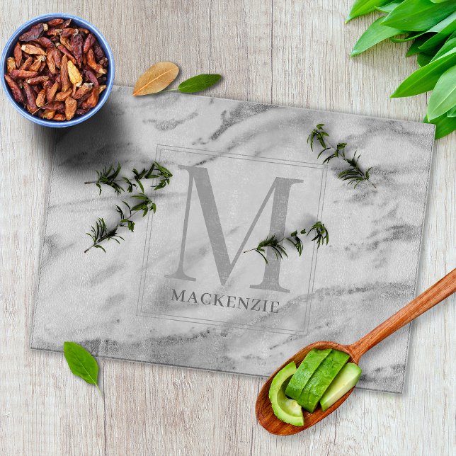 Trendig Silver Foil Metallic Marble Monogram (Skapare uppladdad)
