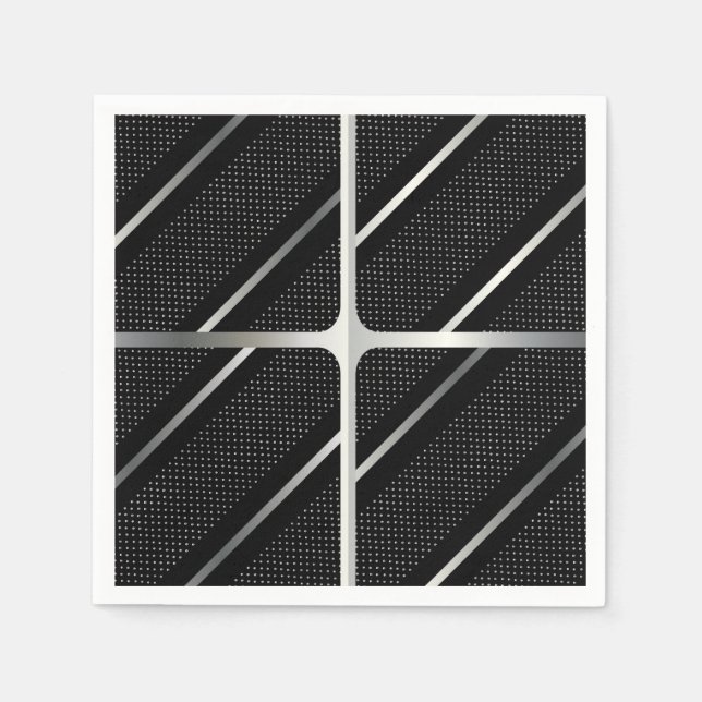 Trendig Silver Geometric Mönster Black Snyggt Art Pappersservett (Framsidan)