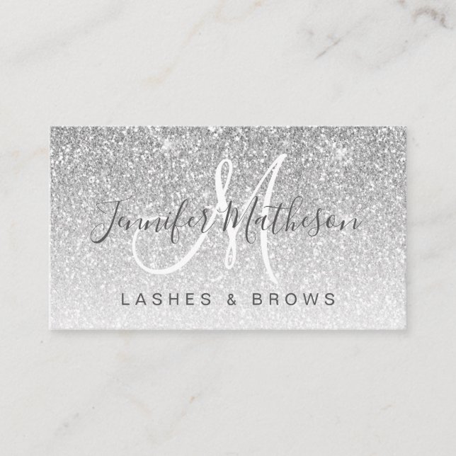 Trendig Silver Glitter Lash Brows Makeup Artist Visitkort (Framsida)