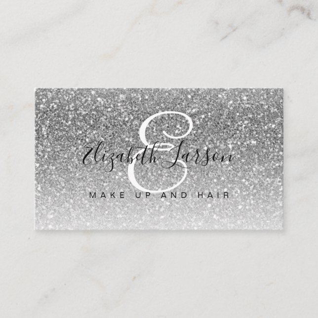 Trendig Silver Glitter Makeup Artist Hår Salong Visitkort (Framsida)
