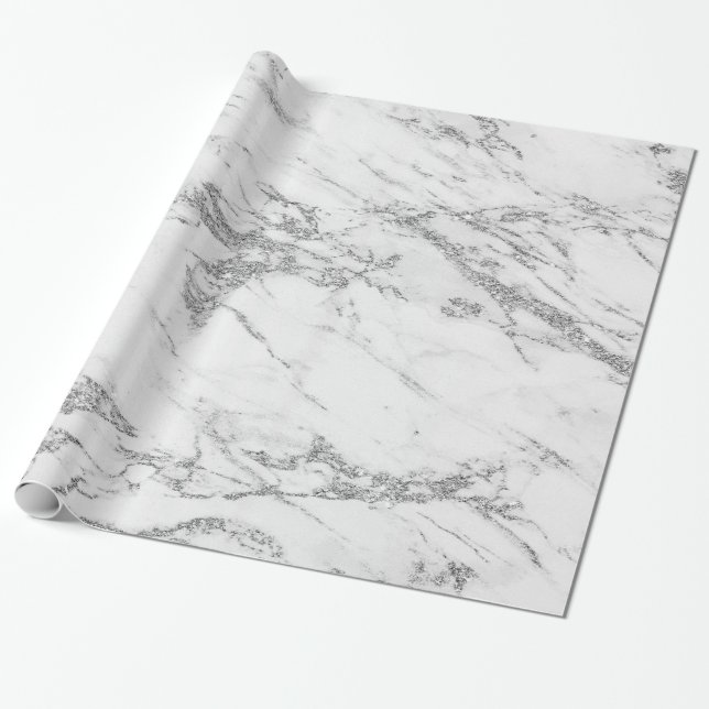 Trendig Silver Glitter Marble Glossy Presentpapper (Utrullad)