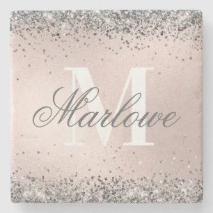 Trendig Silver Glitter Metallic Rosa Monogram Stenunderlägg