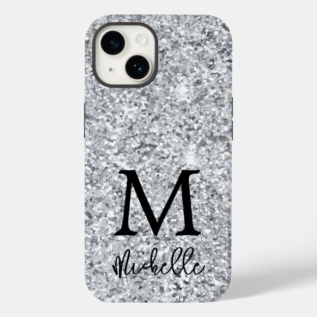 Trendig Silver Glitter Monogram första Namn (Baksida)