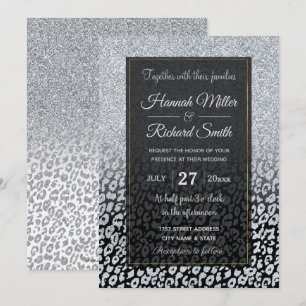 Trendig Silver Glitter och Leopard Ombre Black Pri Inbjudningar