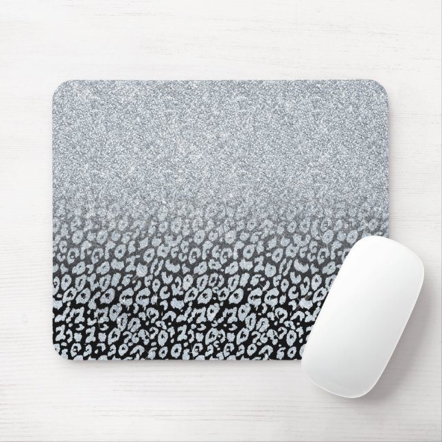 Trendig Silver Glitter och Leopard Ombre Black Pri Musmatta (Med mus)