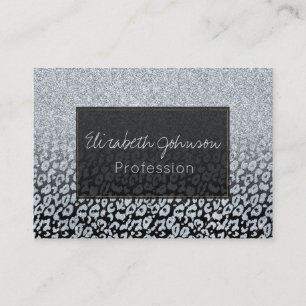 Trendig Silver Glitter och Leopard Ombre Black Pri Visitkort