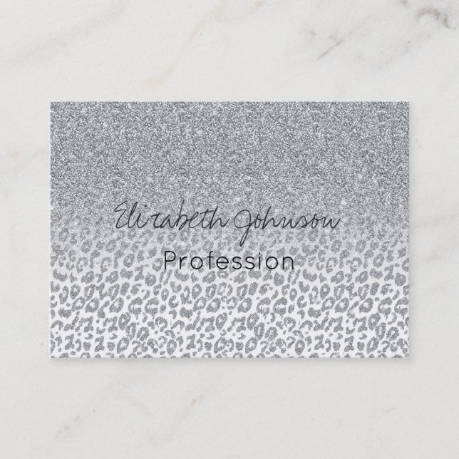 Trendig Silver Glitter och Leopard Skriv ut utskri Visitkort (Framsida)