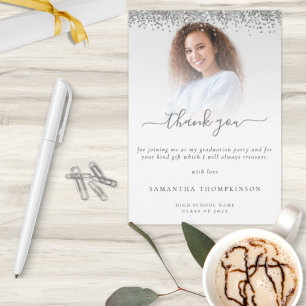 Trendig Silver Glitter Photo Studenten Tack Kort