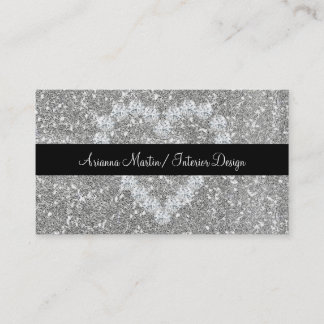 Trendig Silver Glitter Sparkly Diamond Heart Visitkort