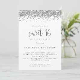 Trendig Silver Glitter Sweet 16 Födelsedagsfest Inbjudningar