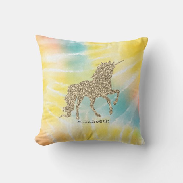Trendig Silver Glitter Unicorn Tie Dye Kudde (Framsida)