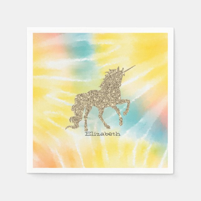 Trendig Silver Glitter Unicorn Tie Dye Pappersservett (Framsidan)
