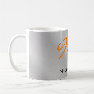 Trendig Silver Grått Orange Monogram Kaffemugg