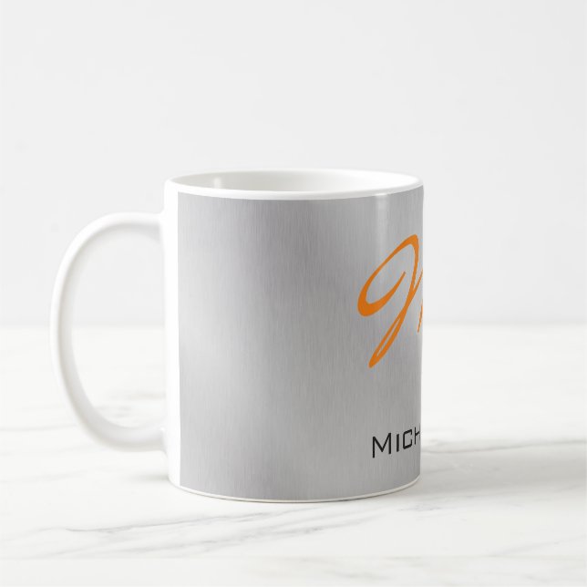 Trendig Silver Grått Orange Monogram Kaffemugg (Vänster)