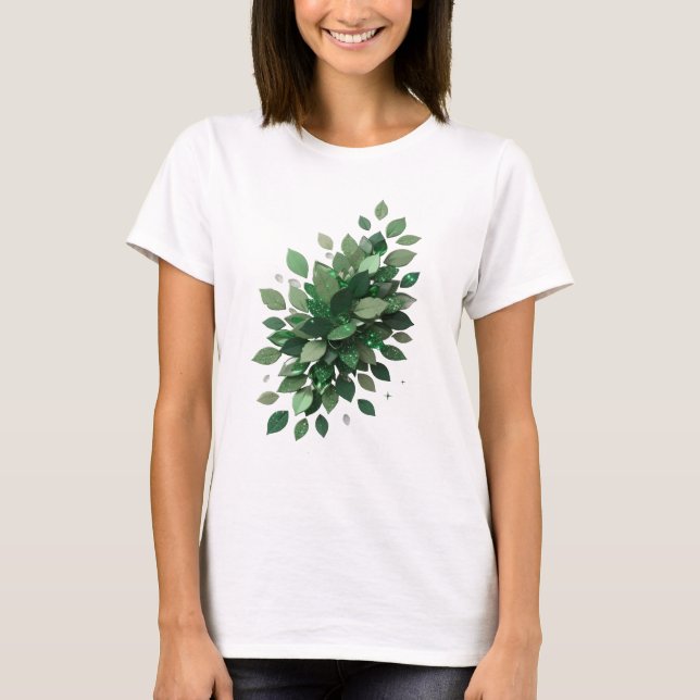 Trendig Silver GRÖNA BLAD Slogan Design T Shirt (Framsida)