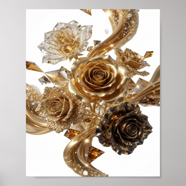 Trendig Silver GULLROSA OCH DIAMANT Poster (Framsidan)