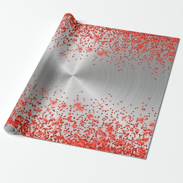 Trendig Silver Metallic Red Glitter Presentpapper (Utrullad)