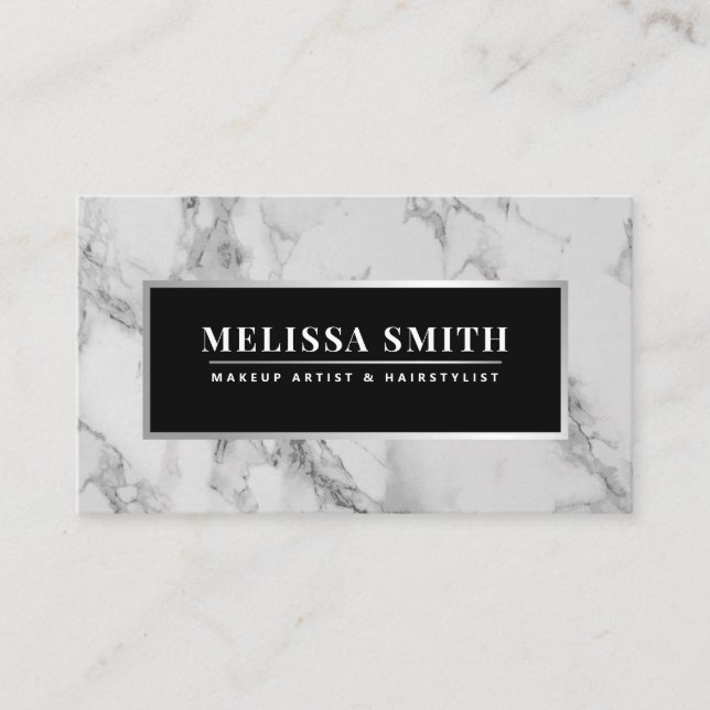 Trendig Silver och Marble Makeup Artist Hair Salon Visitkort (Framsida)