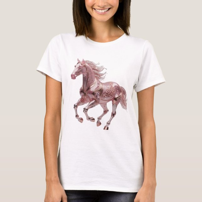 Trendig Silver ROSA GLAS HÄST Design T Shirt (Framsida)